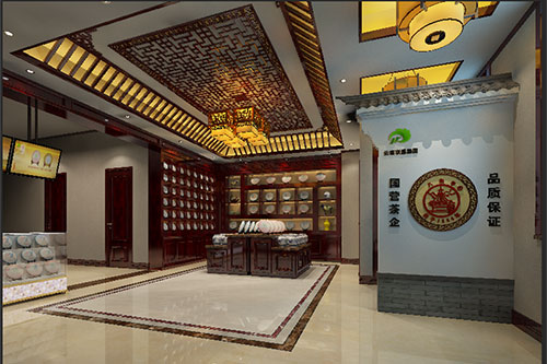 宁远古朴典雅的中式茶叶店大堂设计效果图